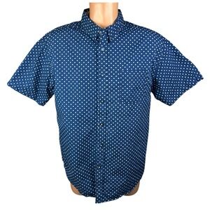 Eighth Avenue Men's XL Shirt Navy Blue w White Dots Short Sleeves 100% Cotton